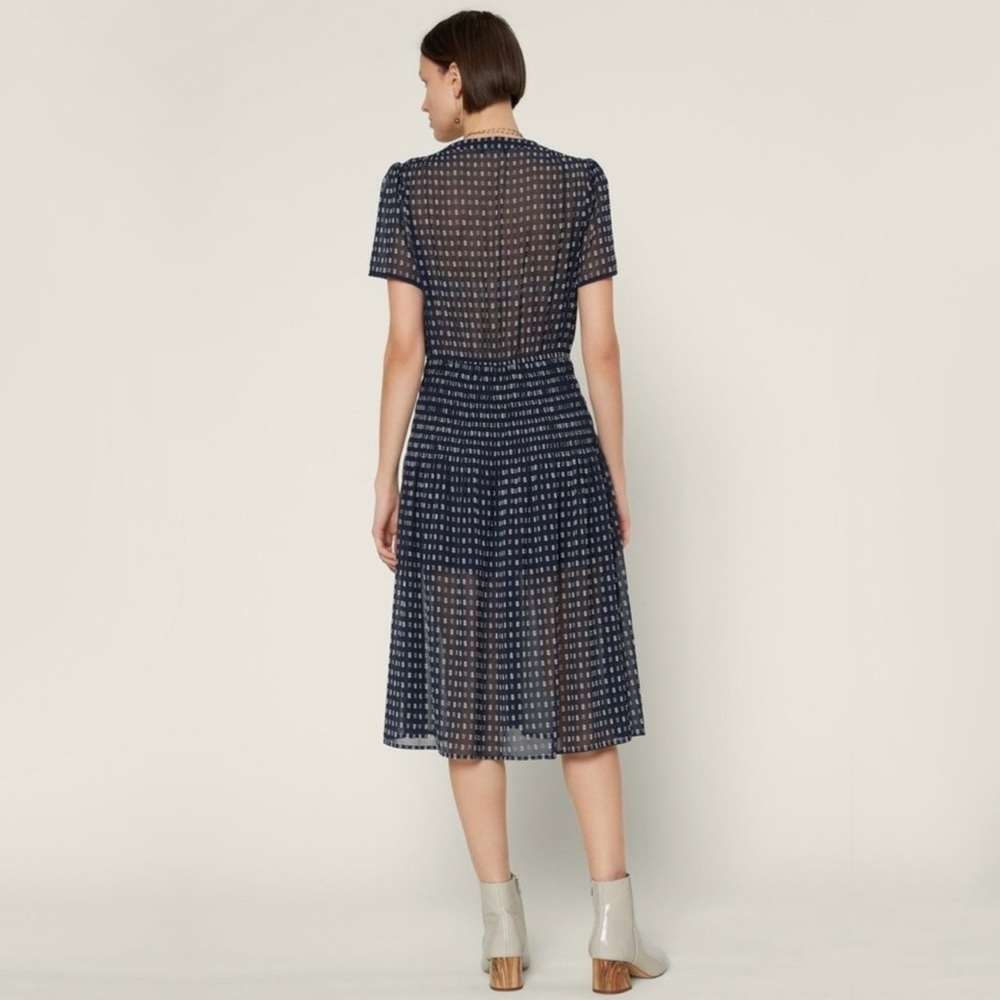 Anthro Current Air Short Sleeve Button Down Semi-Sheer Polka Dot MIDI Dress Sz L - Picture 3 of 14